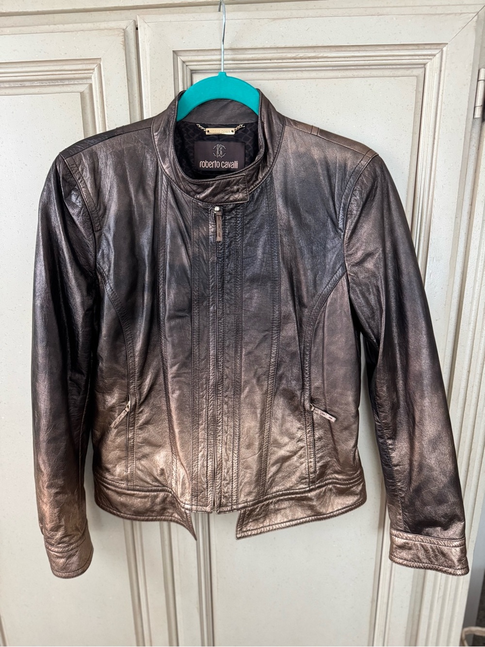 Roberto Cavalli Women's Metallic Bronze / black Leather Jacket